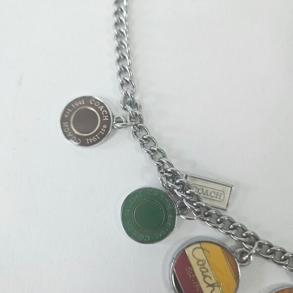 Vintage Coach Logo Charm 21” Stainless Steel Necklace Enameled Medallion Discs - Picture 2 of 10